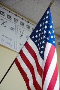 american flag in classrooom