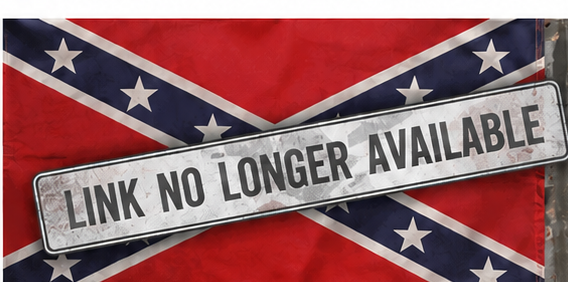 Historical news link unavailable: Confederate battle flag illustration with LINK NO LONGER AVAILABLE notice